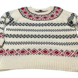Talbots Womens Petite Nordic Sweater 2XP Cream/Red/Black Grandma Core